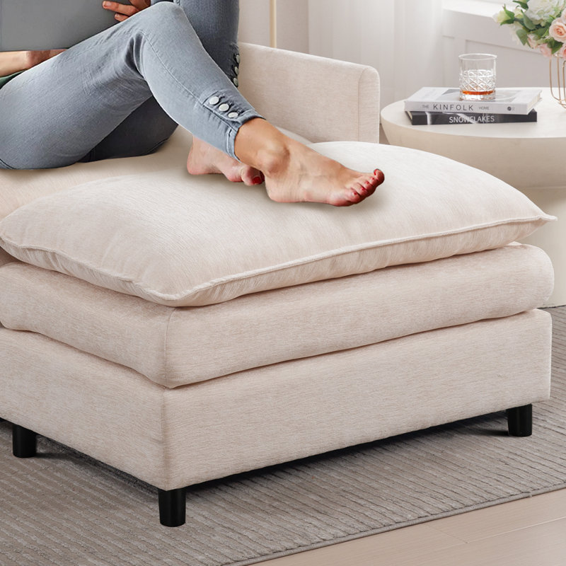 Comfy Chenille Ottomann For Living Room,Bedroom,Apartment, Beige