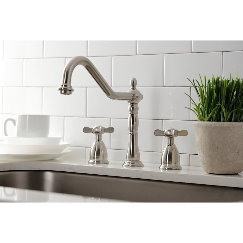Kingston Brass Essex Double-Handle 3-Hole Widespread Kitchen Faucet, Brushed Nickel