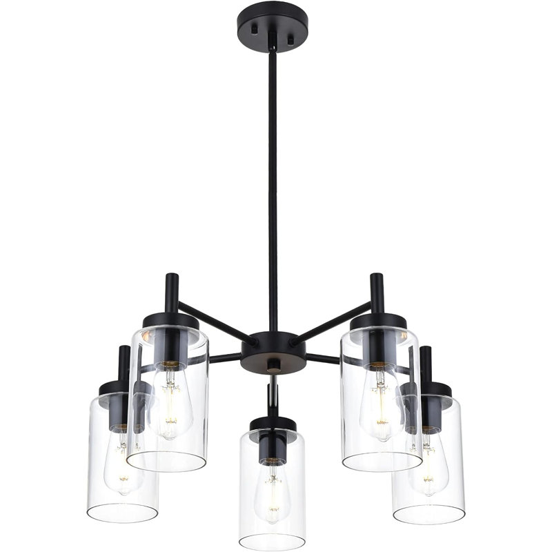 Luminaires suspendus 5 lumières contemporaines, Noir mat