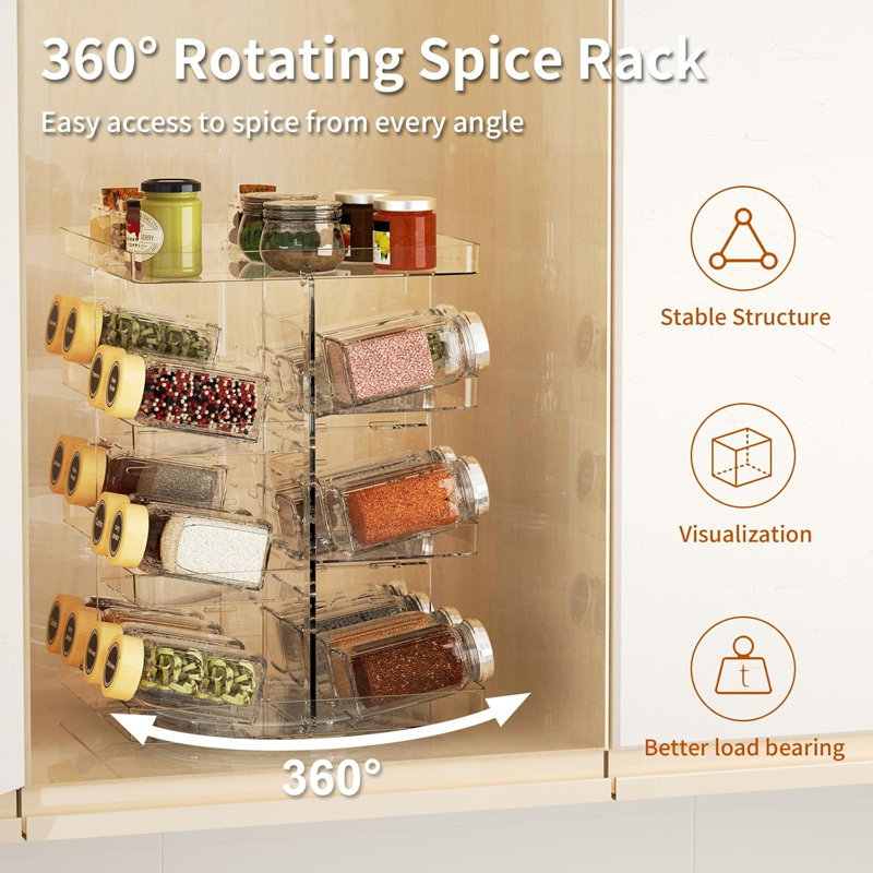 Revolving Spice Rack Organizer For Cabinet, DIY Adjustable 8 Tier Clear Rotating Spice Shelf Countertop, Space Saving Lazy Susan Seasoning Organizer For Kitchen, Pantry Cupboard Storage Turntable