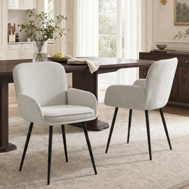Upholstered Chenille Dining Chairs With Metal Legs (Set of 2), Beige Chenille