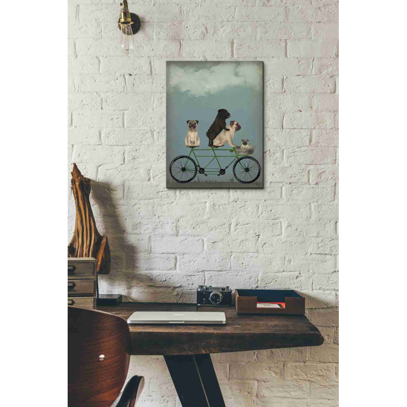 «Pug Tandem» par Fab Funky, art mural sur toile, H 16 po x l 12 po x P 0,75 po