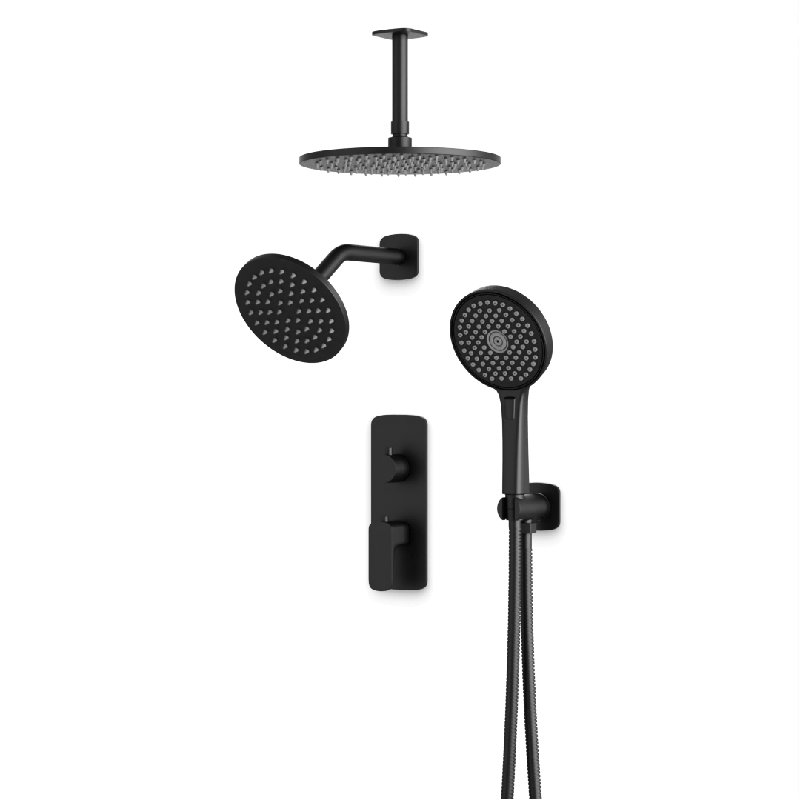 Ensemble de garniture de douche thermostatique avec pomme de douche murale et au plafond Harmony, Nickel poli