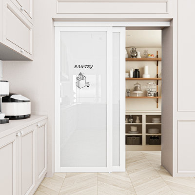  60“”x80" Frosted Glass Pantry Closet Sliding Door with Hardware Kit,DIY Pantry sticker
