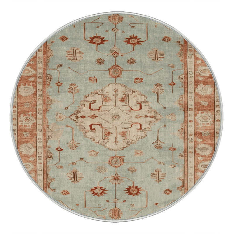 Tapis beige surteint lavable à la machine, Rond 5 pi