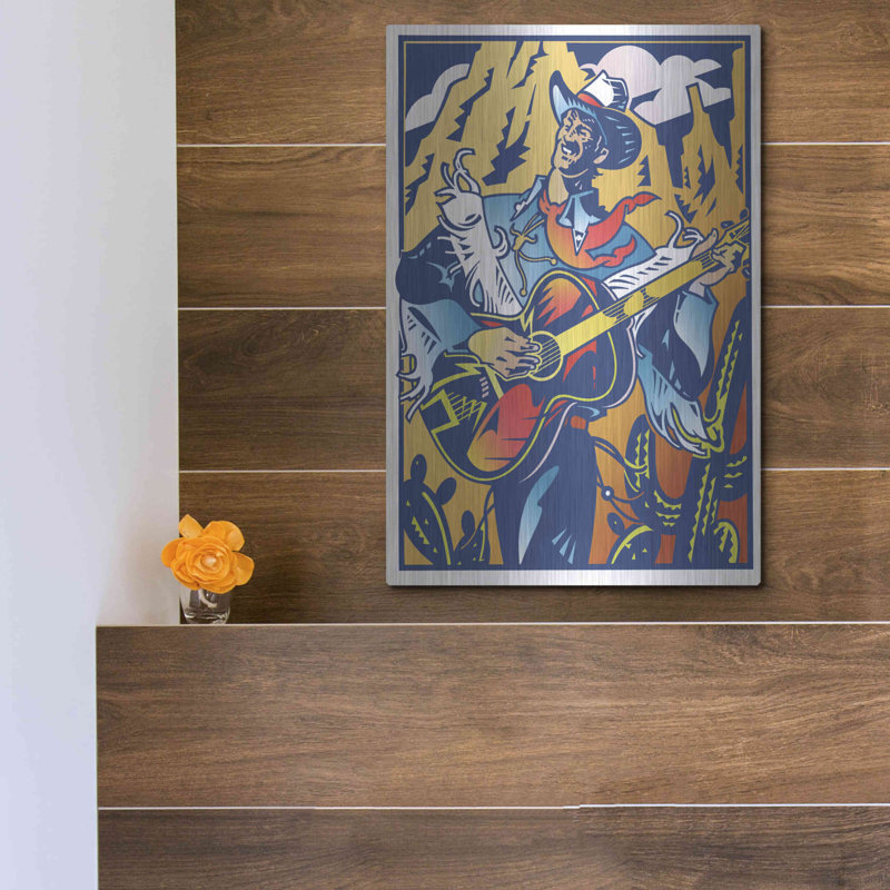 Singing Cowboy par David Chestnutt - peinture encadrée, H 16 po x l 12 po x P 0,13 po