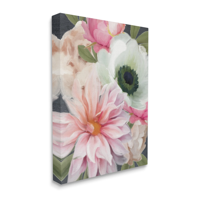 Magnifique pivoine dahlia rose avec fleurs, peinture par Heidi Kuntz, H 40 po x l 30 po x P 1,5 po, Toile tendue