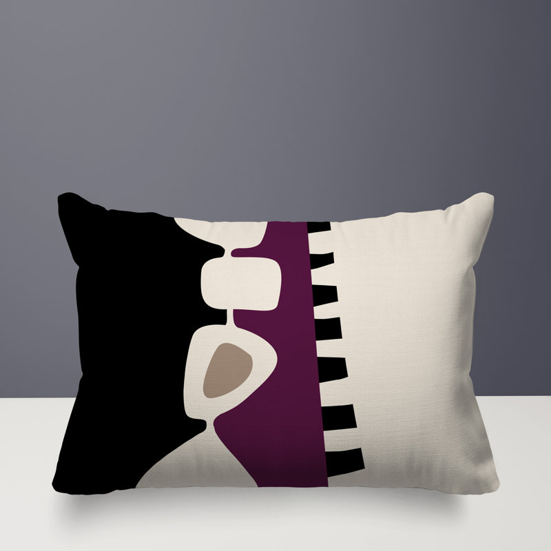 Oreiller rectangulaire réversible intérieur / extérieur Kanai, H 14 po x l 20 po, Mauve / noir / blanc cassé