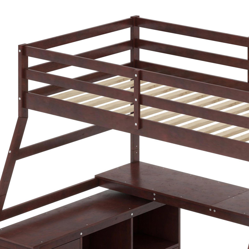 Lit mezzanine avec tiroirs, tablettes et bureau, Espresso