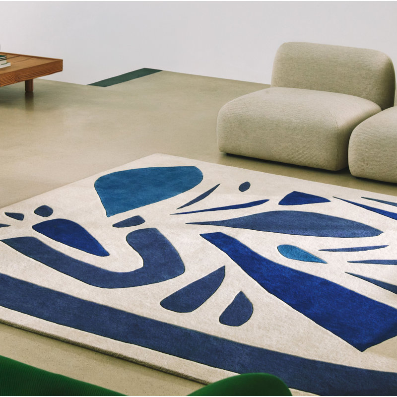 Alpha Hand Tufted Wool Area Rug in Blue, Rectangle 6'7" x 7'10"