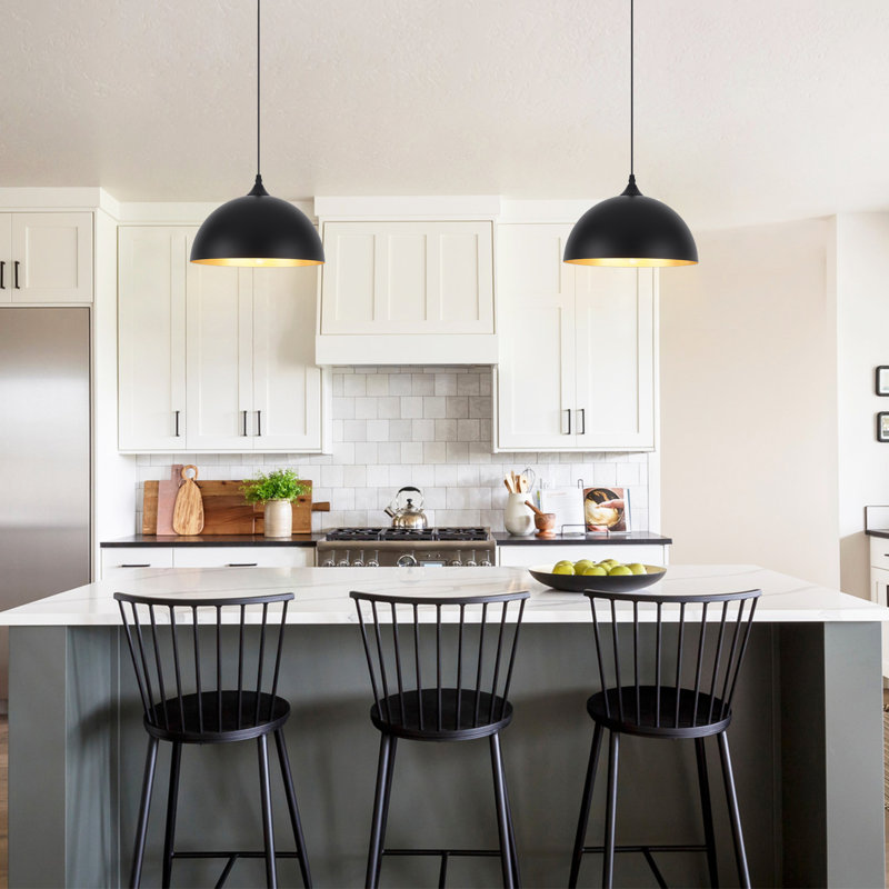 Mehriban 11.8" Wide 1 - Light Plug In Pendant Lights with On/Off Dimmer Switch, Matte Black