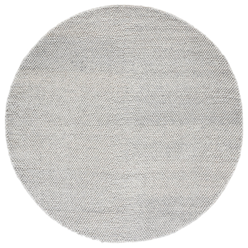 Almus Handmade Tufted Wool Silver Area Rug, Round 4'
