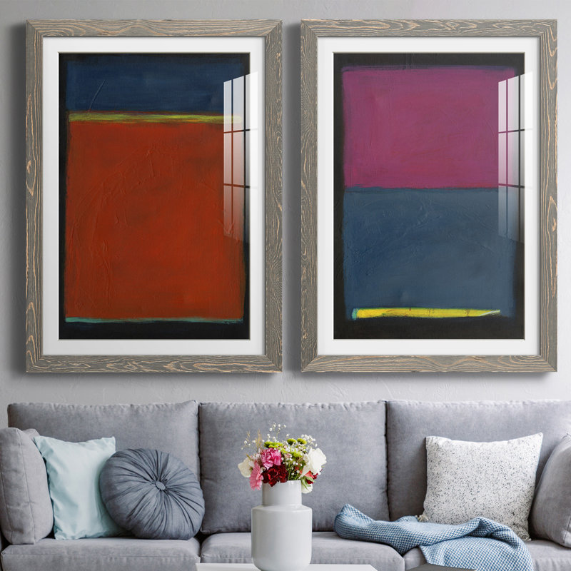 Contemplation I - ensemble de 2 peintures encadrées, H 37,5 po x l 55 po x P 1,5 po, Gris