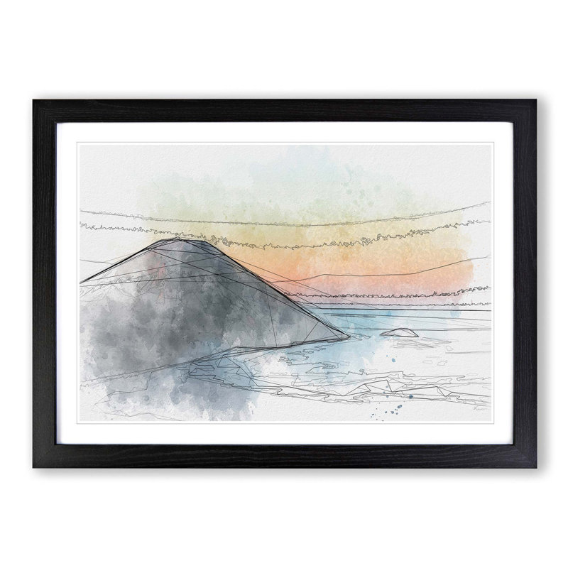Mount Sumbing in Indonesia in Abstract - Picture Frame Drawing Print, 27cm H x 36cm W x 2cm D, Black Framed