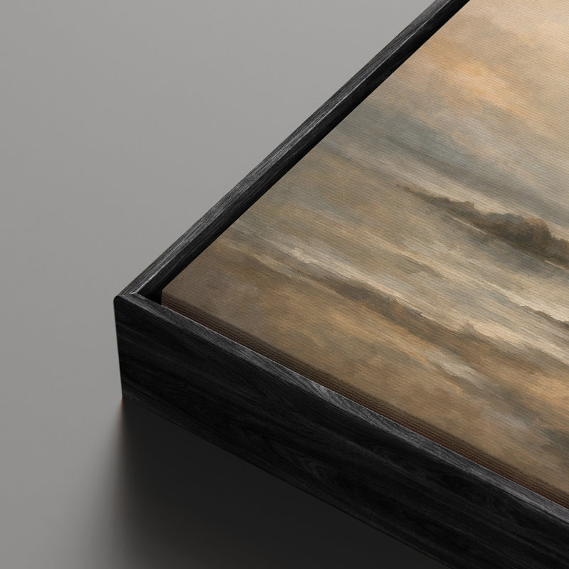 "Moody Coastal Horizon" avec lumière douce et îles lointaines, H 16 po x l 24 po, Noir