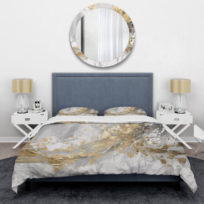 Gold And White Colliding Abstract - Abstract Duvet Cover Set
