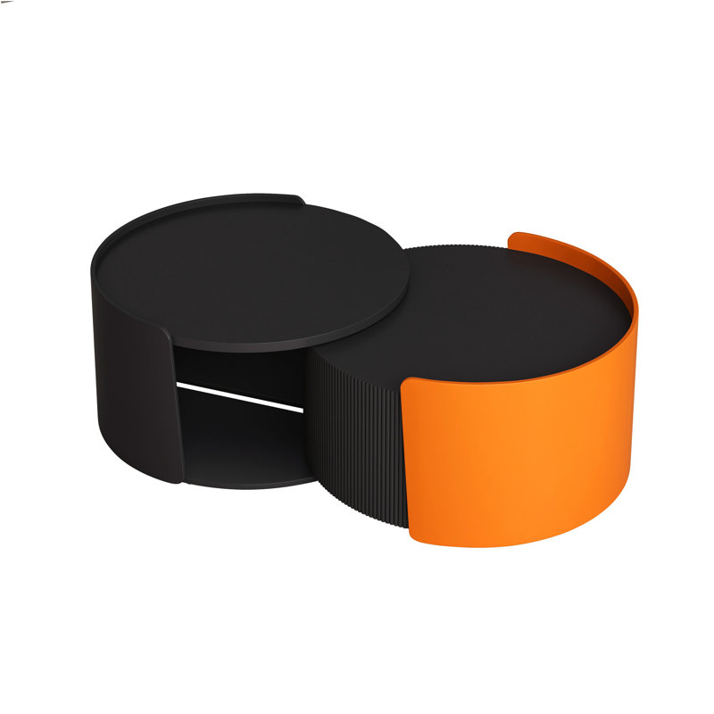 Nesting Coffee Table, Round Nesting Tables And End Tables For Small Space, Modern Side Tables With Extendable Sliding Tabletop For Living Room