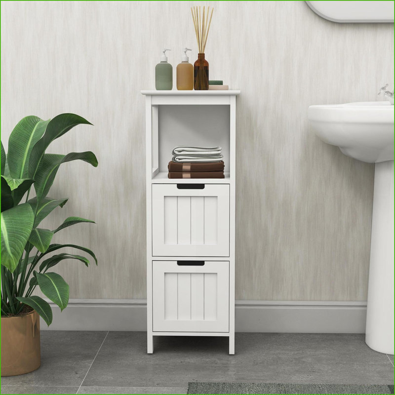 Cabinets, Modern Freestanding Bathroom Floor Cabinet with 2 Drawers &amp; 1 Storage Shelf, Off-White MDF Organizer | Bathroom | MDF