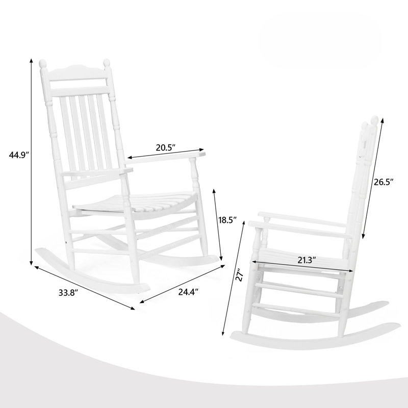 45 po Chaise berçante de patio en bois massif à dossier à lattes, Blanc