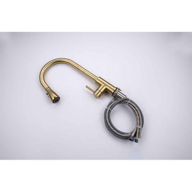 Pull-Out Spray Kitchen Faucet: Modern Sink Fixture | Gift Idea, Brushed Gold Stainless Steel