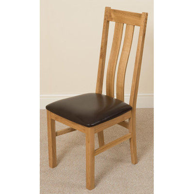 47 cm H Upholstered Faux Leather Slat Back Dining Chair in Brown