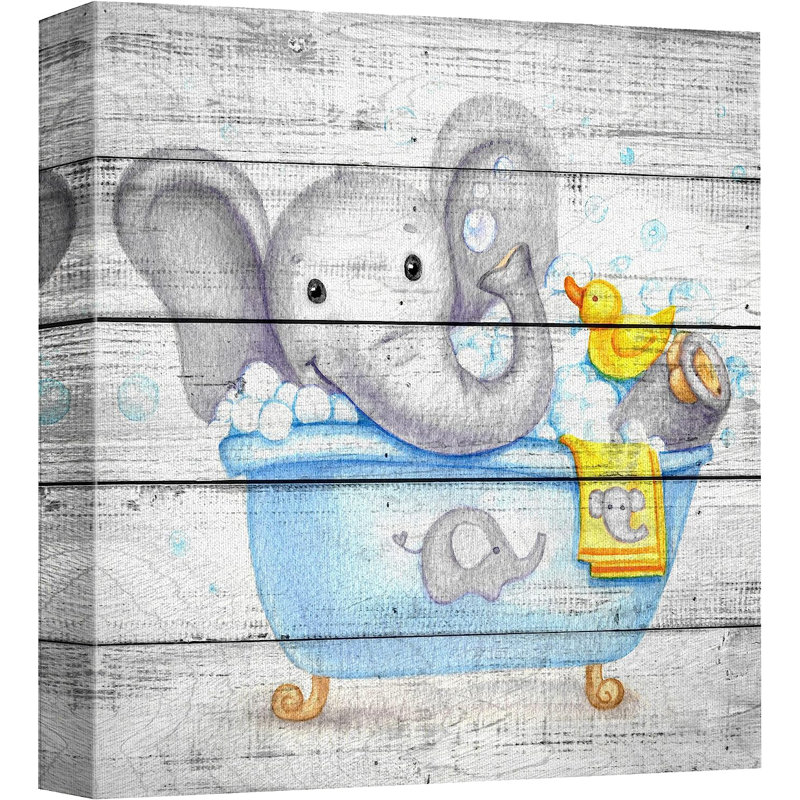 Drôle de salle de bain, éléphant dans une baignoire, H 12 po x l 12 po x P 1,5 po