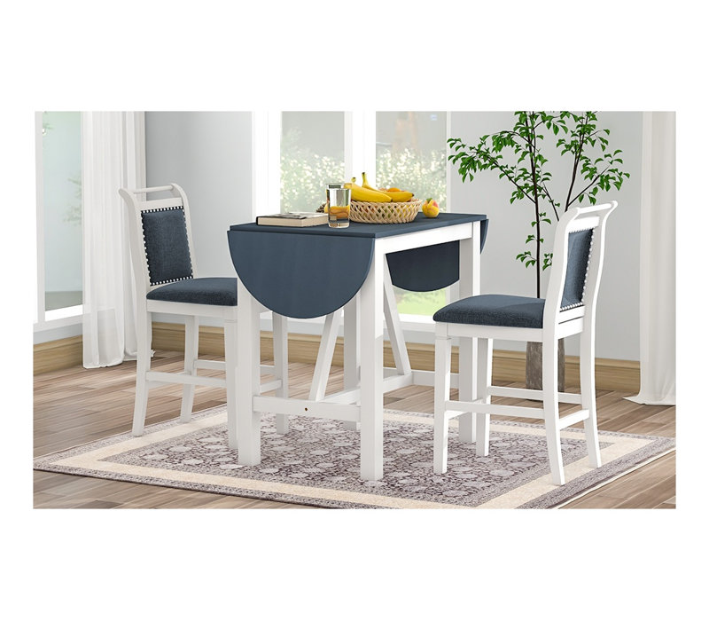 Ensemble de salle à manger 3 pièces à hauteur de comptoir en bois d'hévéa massif avec 2 chaises rembourrées TopMAX, Gray