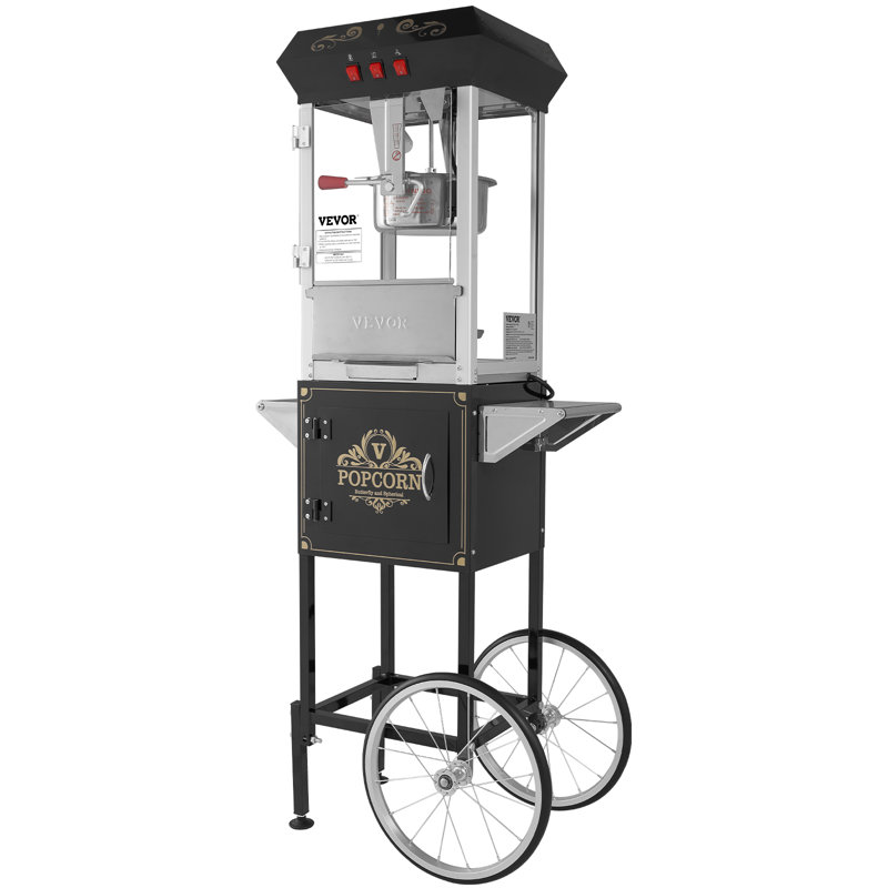Popcorn Popper Machine with Cart  Popcorn Maker 850W 8 Oz 48 Cups Black