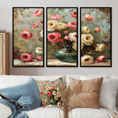 Pink White Farm Charm Ranunculus II - Ranunculus Wall Art Set