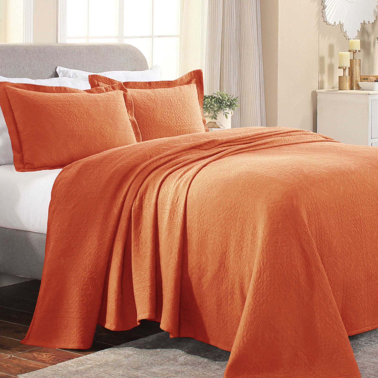 Swanton Cotton Coverlet Set, King Coverlet + 2 Shams, Mandarin