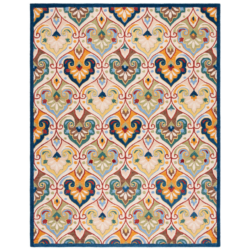 Metro Hand Tufted Wool/Cotton Floral Rug in Beige/Blue, Rectangle 8' x 10'