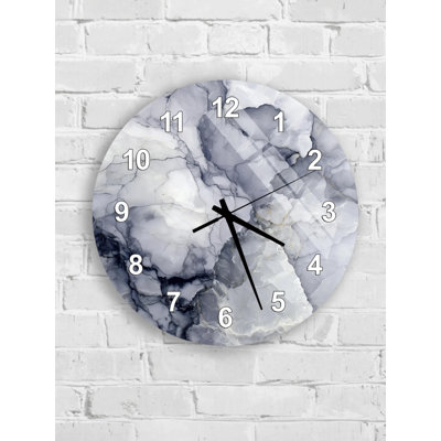 Marble Effect Tempered Glass Wall Clock, Gray White, Modern Style, Unique Home Decor, Silent Clock, Housewarming Gift, Statement Piece