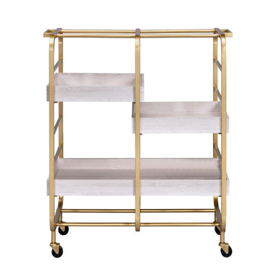 Contemporary Gold And White Dining Cart With 3 Adjustable Trays - Heavy Duty Metal For Comfort Kitchen Serving Strong Room
