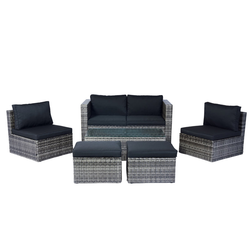 6-Piece Nesting Patio Set with Space-Saving Design, Steel Frame & Tempered Glass Table, Seating for 6