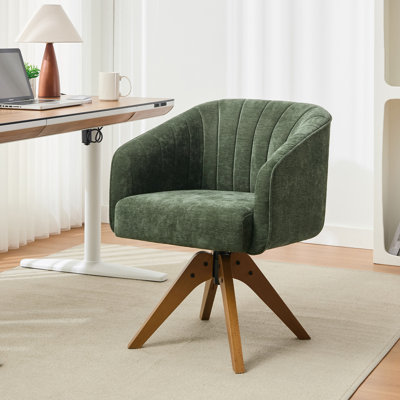 Modern Chenille Upholstered Swivel Office Chair, Home Task Chair With Wood Base