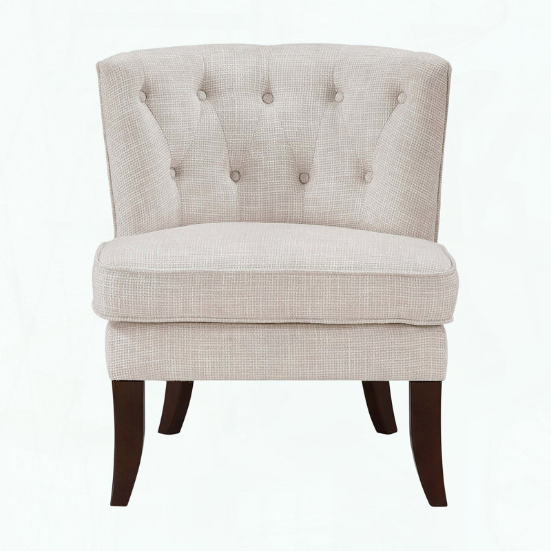 Fauteuil d'appoint capitonné, mousse haute densité et pieds en bois foncé, Beige
