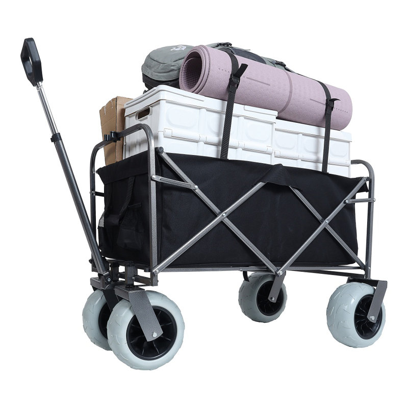 Chariot pliant noir avec roues à air tout-terrain de 9 po - Sac isotherme et ensemble de housse en plastique 3 pièces, capacité de 500 lb