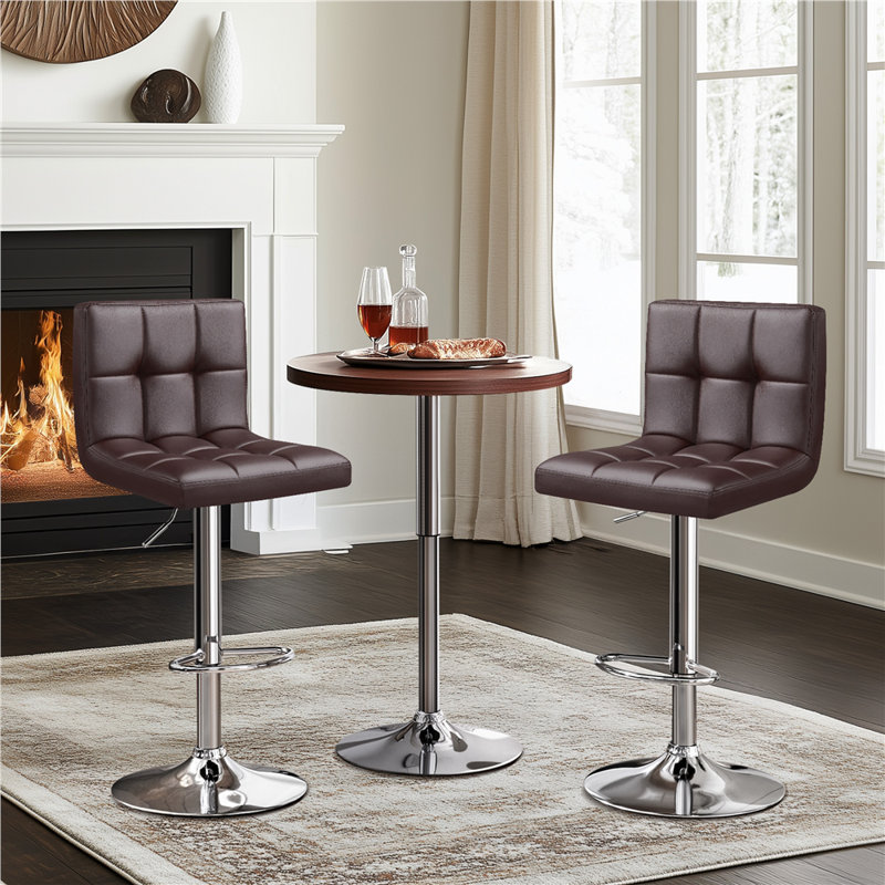 Chandresh Swivel Upholstered Adjustable Height Counter Stool with Metal Frame, Brown