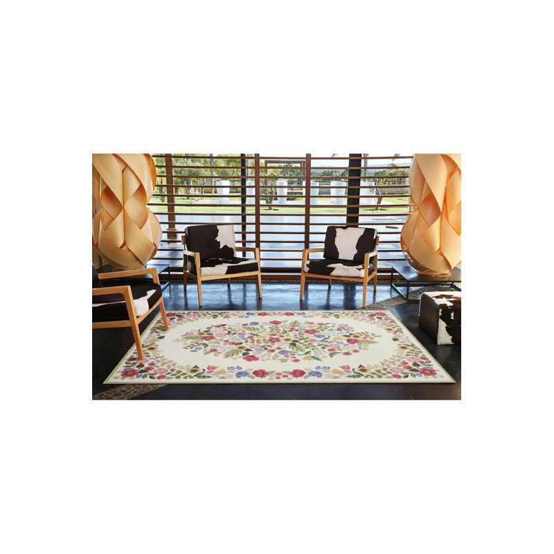 Tapis décoratif floral crème lavable, Rectangle 2 pi 4 po x 4 pi
