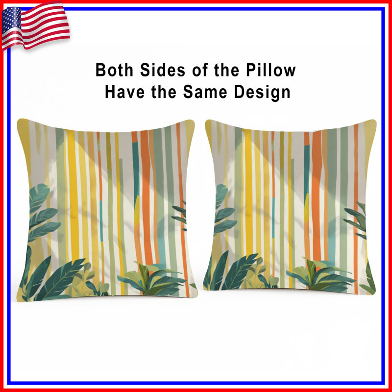 Vertical Stripes With Foliage Double Sided Throw Pillows, 16 x 16 inches