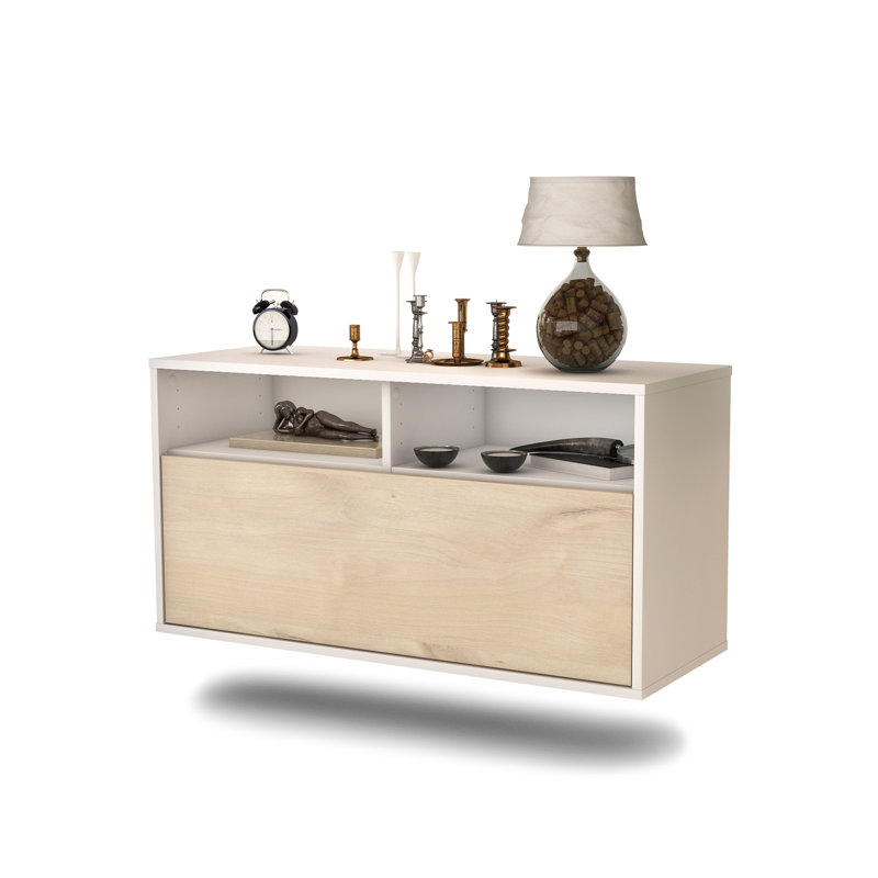 Loyne Unfinished Floating TV Stand, Wheat