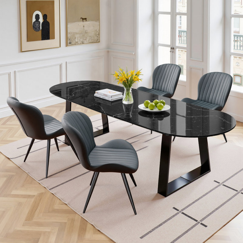 Modern Dining Chairs, Tech Fabric Upholstered Kitchen Chairs With Curved Backrest, Comfortable Dining Room Chairs For Family Meals & Guests