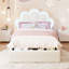 Lit plateforme pour enfant en velours avec tête de lit réglable à DEL RVB en forme de pétale et tiroir de rangement pour chambre d'enfant-107691257-107691263