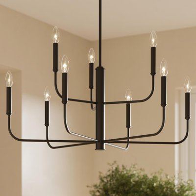 Reines 9-Light Matte Black Two-Tier Chandelier