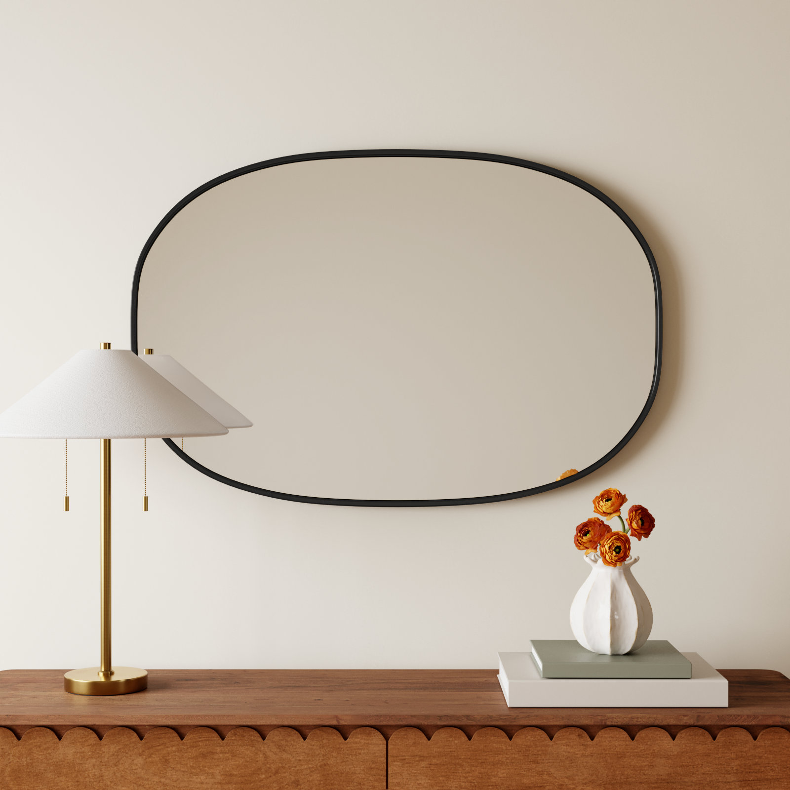 Sabine Metal Curved Oval Wall Mirror, 40" x 27", Black