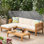 Beige rembourré extérieur fait de patio en bois résilient avec coussins d'eau confortables