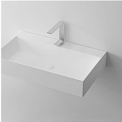 Évier vasque rectangulaire à surface solide avec installation murale 36 po x 18 po blanc mat avec trou pour robinet