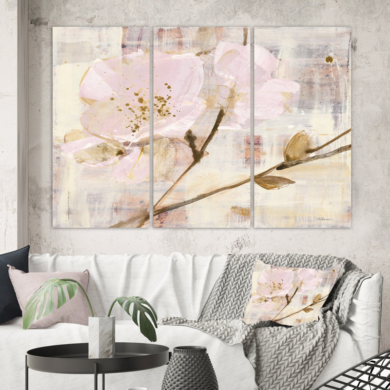 « élégance i rose », peinture sur toile, reproduction d’image multi-pièces shabby, H 40 po x l 60 po x P 1 po