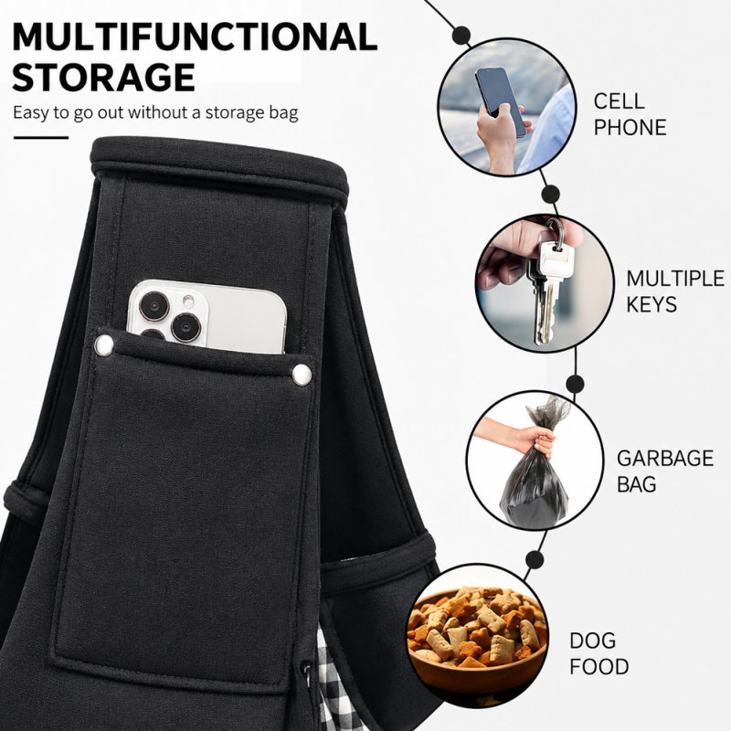 Sangle de transport pliable pour animal de grande capacité avec bandoulière réglable et pochette ouverte pour chats et petits chiens