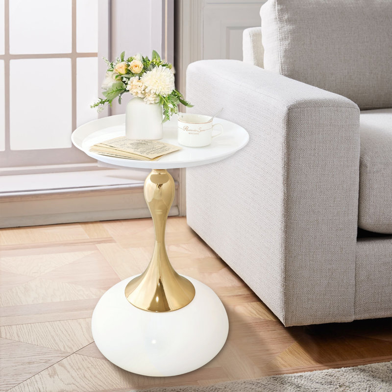 Small End Table Round Side Table,  Modern Metal Pedestal Table, Fluted Circle Decorative Drink Martini Table,Minimalist Accent Table For Small Spaces